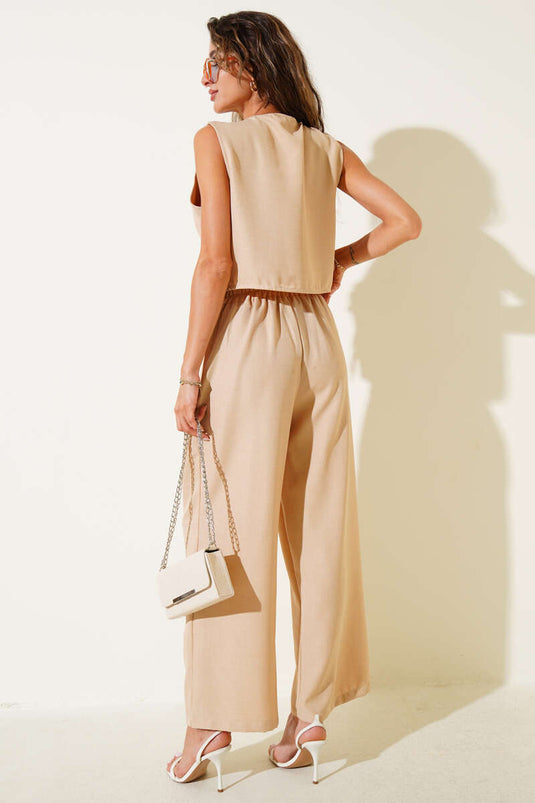 Two-Piece Set with Drawstring Vest, Camel
