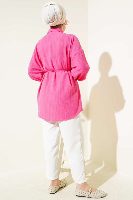 Chemise en écorce d'arbre avec ceinture en corde Fuchsia