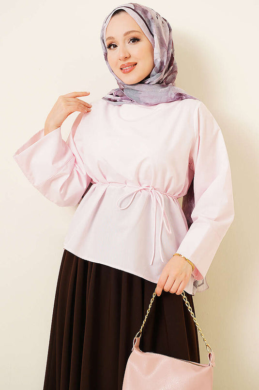 İp Kuşaklı Asimetrik Bluz Pembe