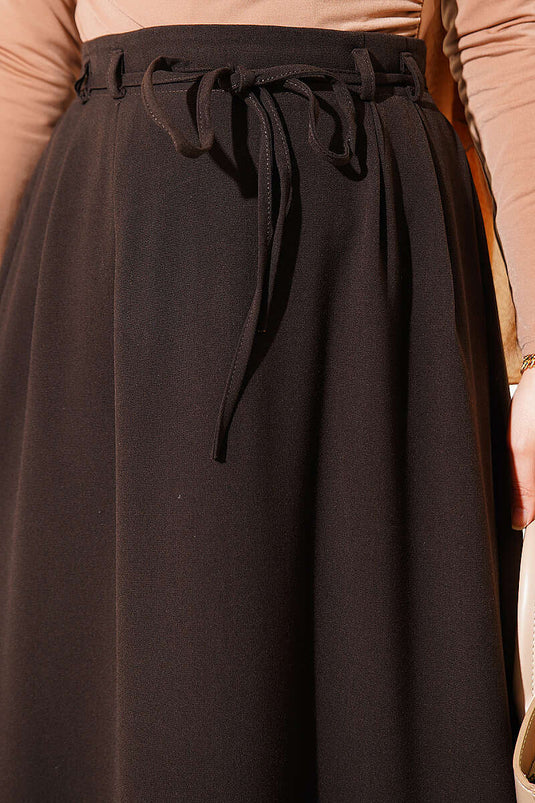Double Pleated Skirt with Rope Belt Dark Brown