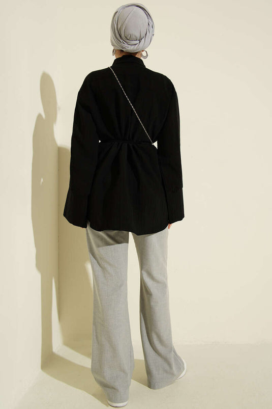 Chemise en modal à manches larges avec ceinture en corde noire