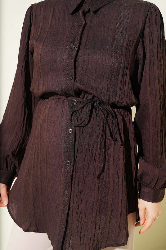 Chemise À Ceinture Tressée À Rayures En Brun Épicé