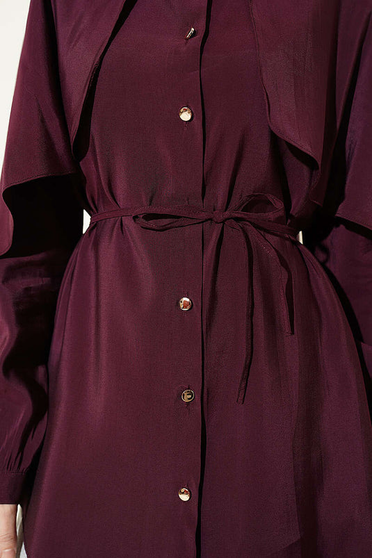 Camicia con maniche a mantella e cintura a corda, bordeaux