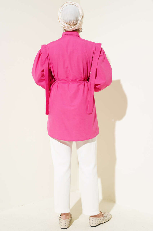 Rope Belted Shoulder Cape Shirt Fuchsia