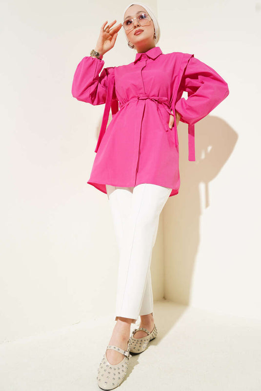 Rope Belted Shoulder Cape Shirt Fuchsia