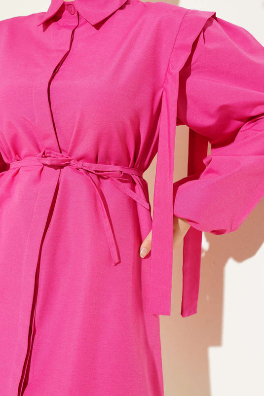 Rope Belted Shoulder Cape Shirt Fuchsia