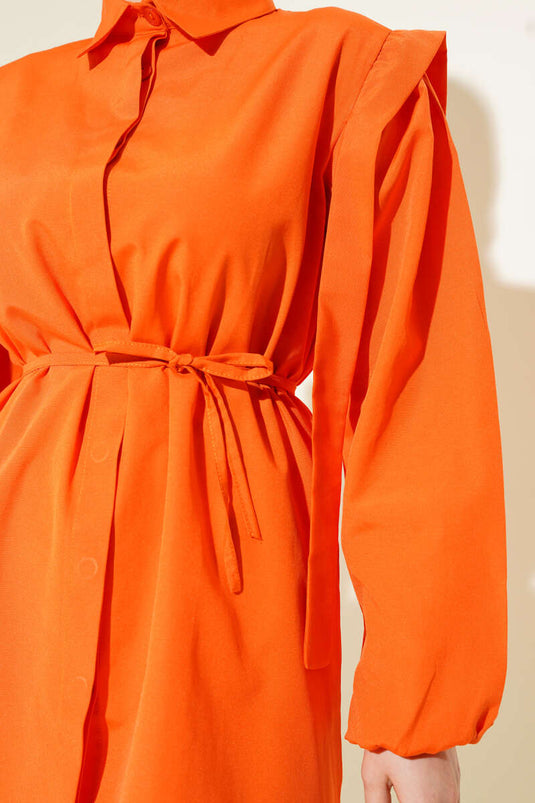 Rope Belted Shoulder Cape Shirt Orange