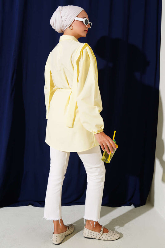 İp Kuşaklı Omuz Pelerinli Gömlek Sarı