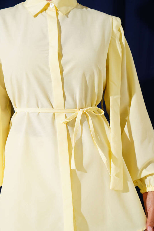 İp Kuşaklı Omuz Pelerinli Gömlek Sarı