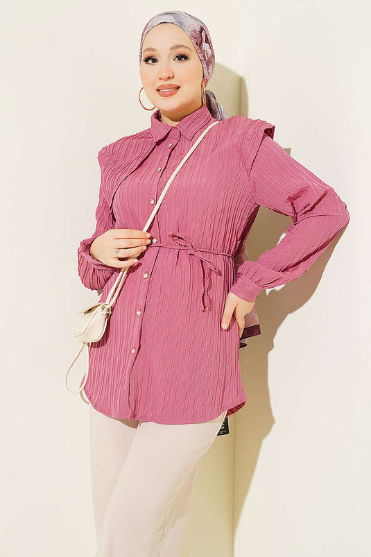 Magenta Shirt With Tie Belt And Detail