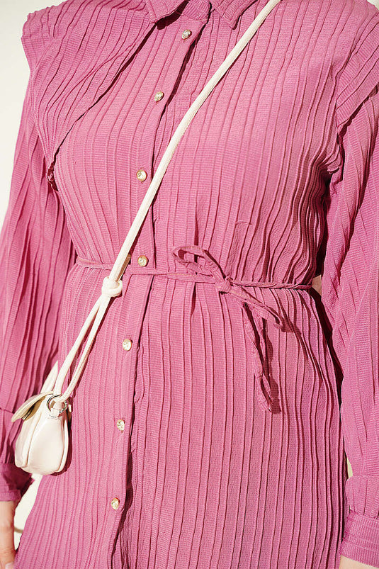 Magenta Shirt With Tie Belt And Detail