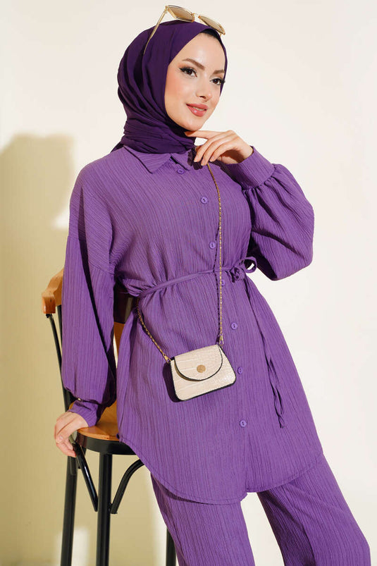 Stringed Crepe Suit Lilac