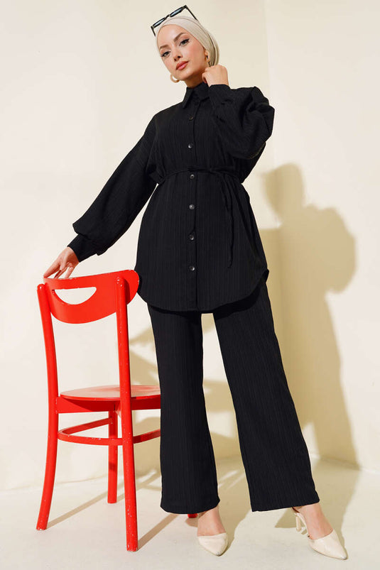 بدلة كريب خيطية سوداء