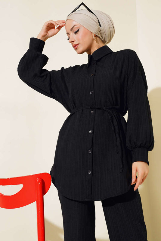 بدلة كريب خيطية سوداء