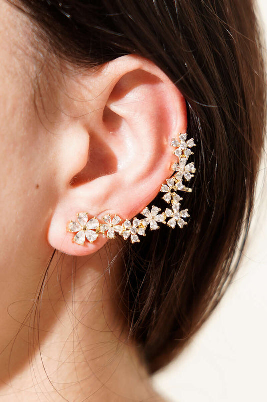 Işıltılı Kristal Taşlı Bahar Esintisi Kıkırdak Küpe Gold