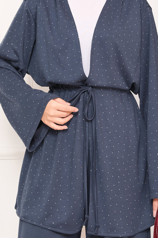 Sparkling Stone Detailed Pleated Oysho Hijab Suit Smoke