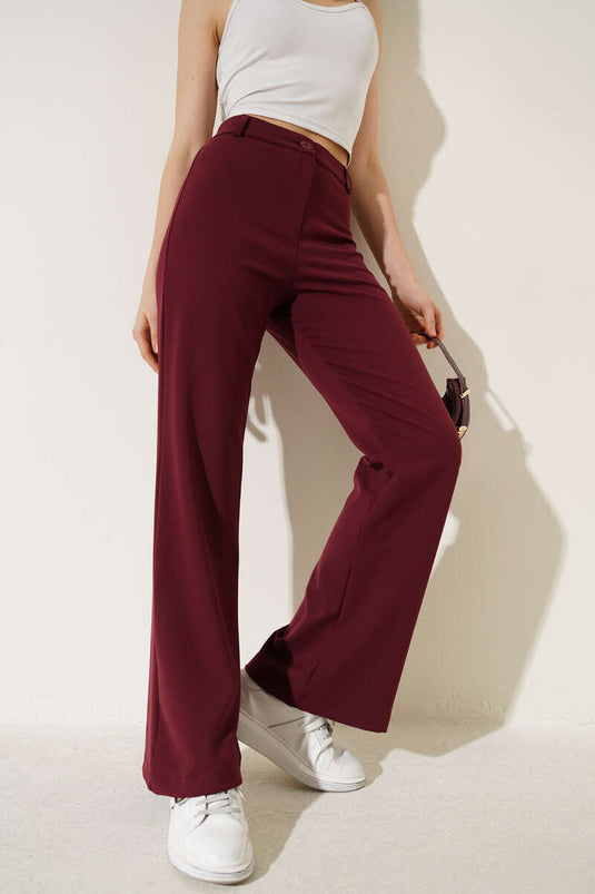 Spanish Cut Waist Buttoned Pants Burgundy