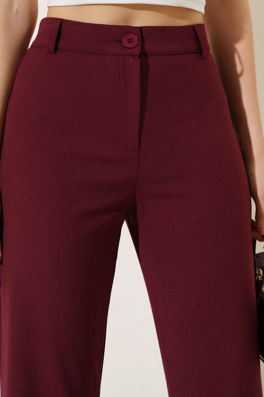 Spanish Cut Waist Buttoned Pants Burgundy