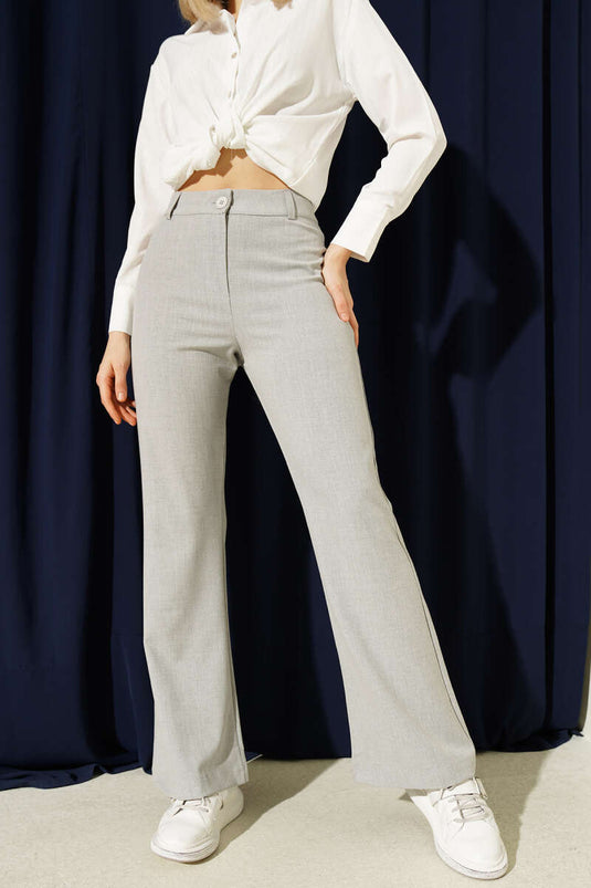 Spanish Flared Waist Buttoned Pants Gray