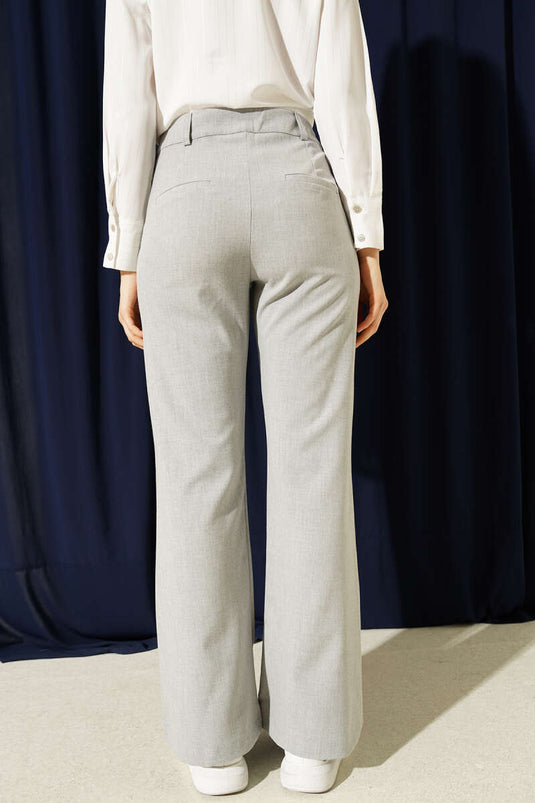 İspanyol Paça Bel Düğmeli Pantolon Gri