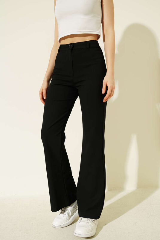 Spanish Flared Waist Buttoned Trousers Black