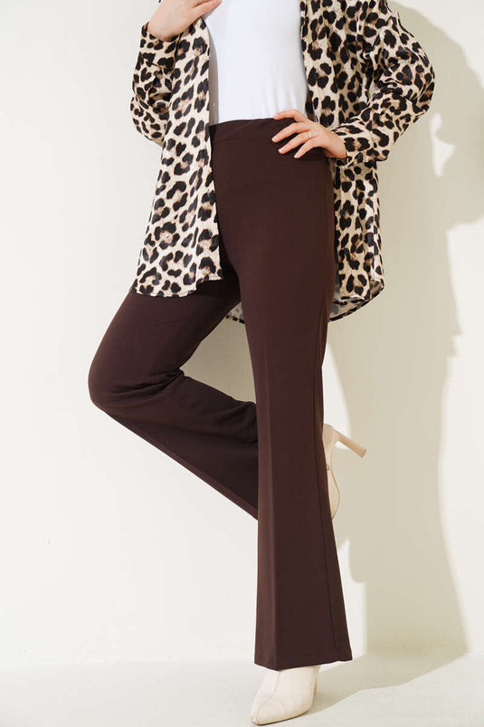 İspanyol Paça Bel Lastikli Dabıl Pantolon Acı Kahve