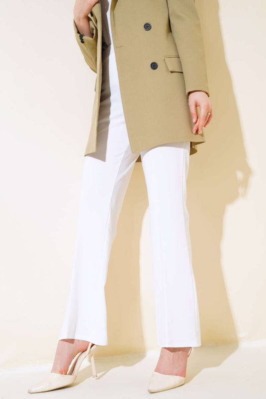 Spanish Style Flare Pants with Elastic Waistband, White