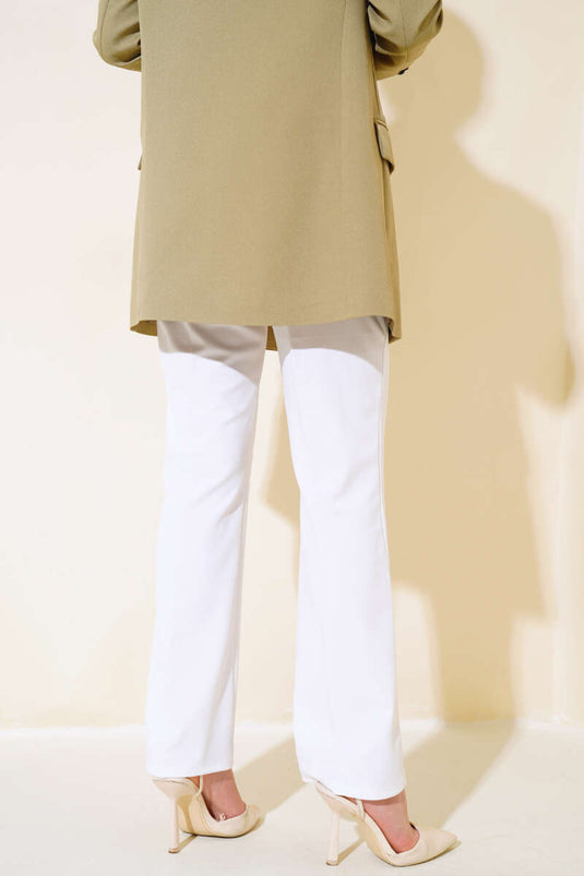 Pantalon double taille élastique à jambes larges blanc