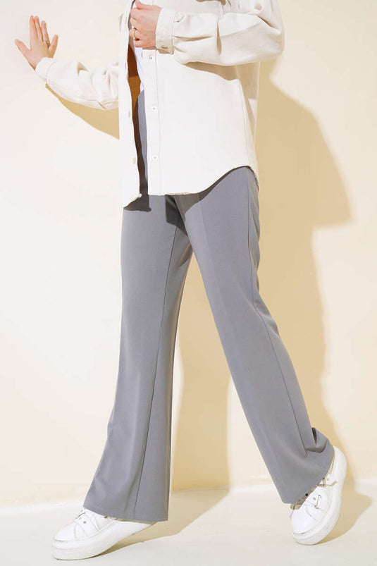 Pantalon double taille élastique à jambes larges gris