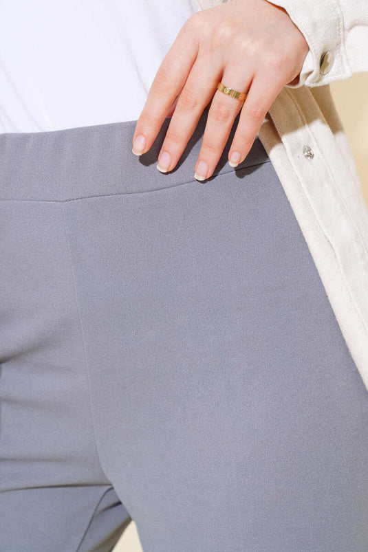 Pantalon double taille élastique à jambes larges gris