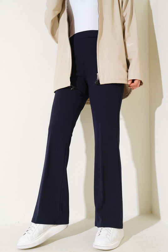 İspanyol Paça Bel Lastikli Dabıl Pantolon Lacivert