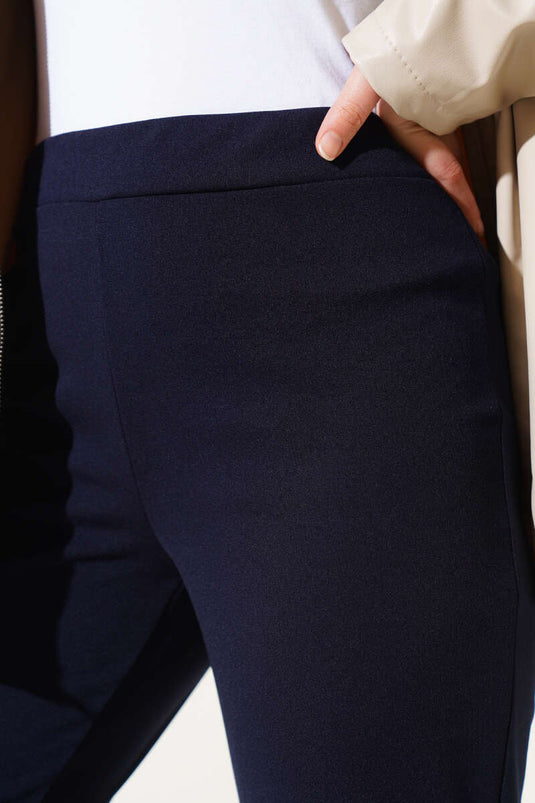 İspanyol Paça Bel Lastikli Dabıl Pantolon Lacivert