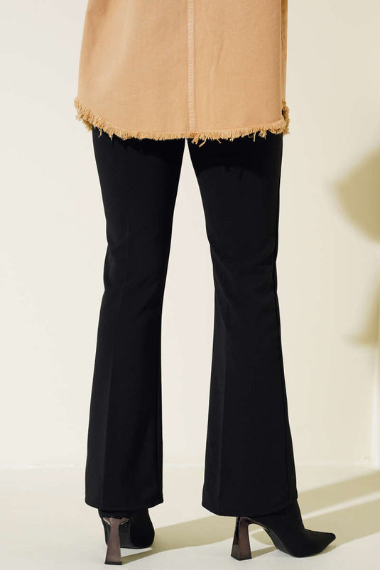 Pantalon double taille élastique à jambes larges noir