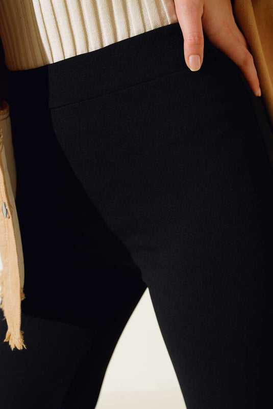 Pantalon double taille élastique à jambes larges noir