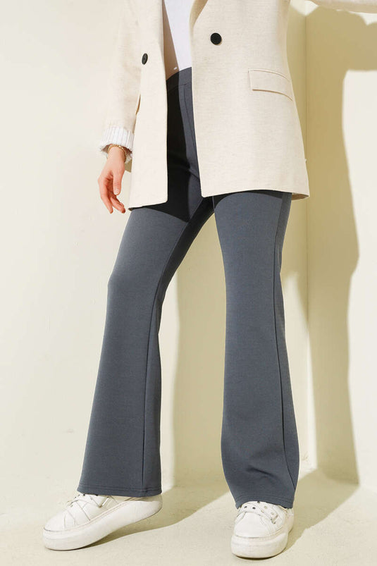 İspanyol Paça Bel Lastikli Pantolon Füme