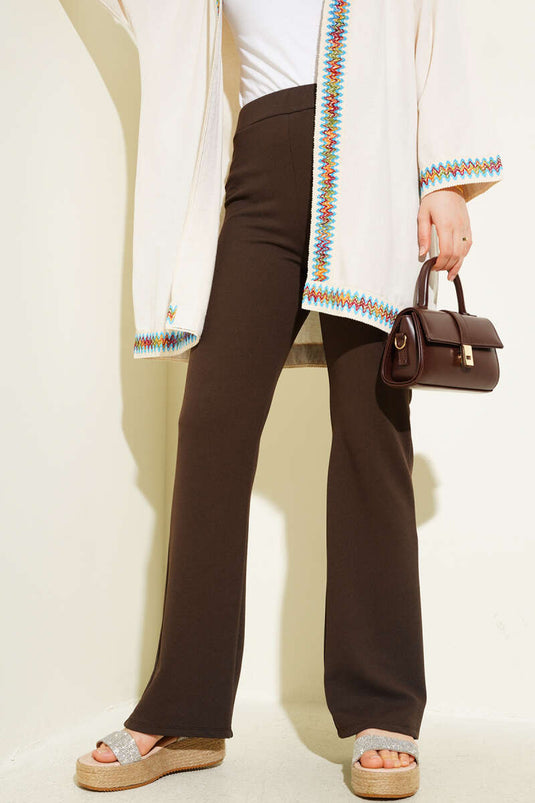 İspanyol Paça Bel Lastikli Pantolon Kestane