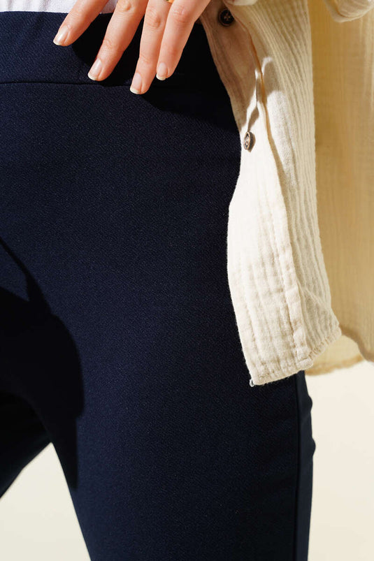 İspanyol Paça Bel Lastikli Pantolon Lacivert