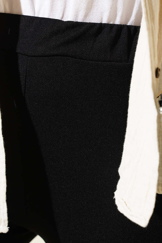 İspanyol Paça Bel Lastikli Pantolon Siyah