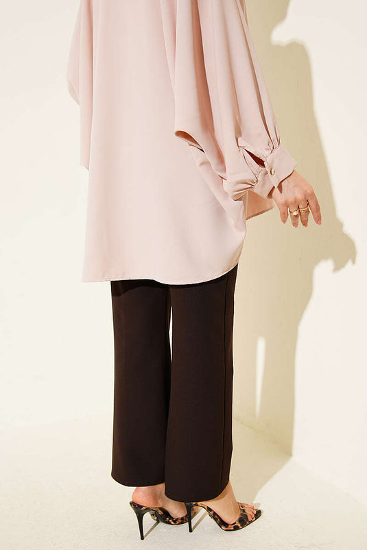 Pantalon double à jambes larges avec fente, couleur marron foncé