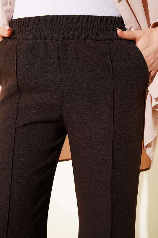 Pantalon double à jambes larges avec fente, couleur marron foncé