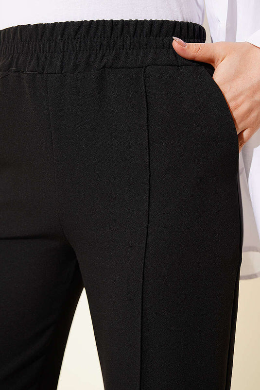 İspanyol Paça Çımalı Dabıl Pantolon Siyah