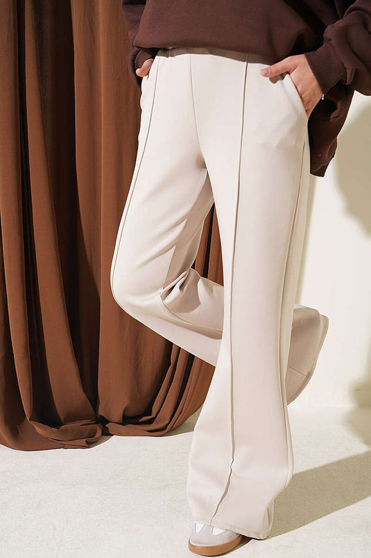 Beige Scuba-Hose Mit Spanischem Saum