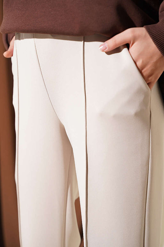 Beige Scuba-Hose Mit Spanischem Saum