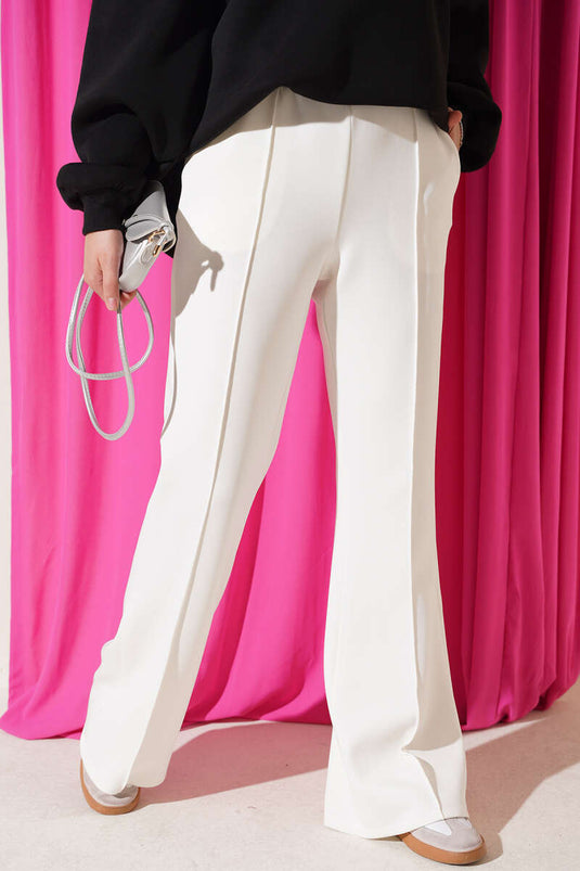 Pantalones Scuba Con Dobladillo Español Blancos