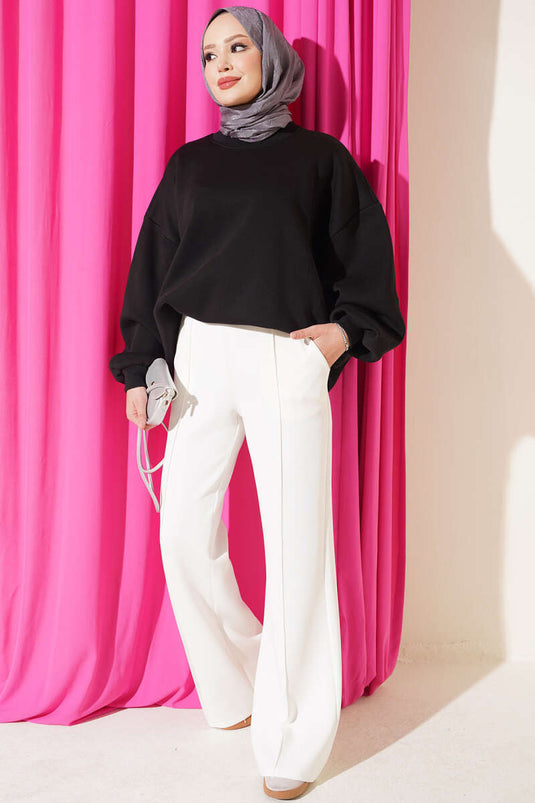 Pantalones Scuba Con Dobladillo Español Blancos