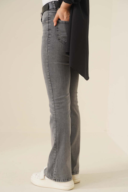 High Waist Gray Flared Jeans