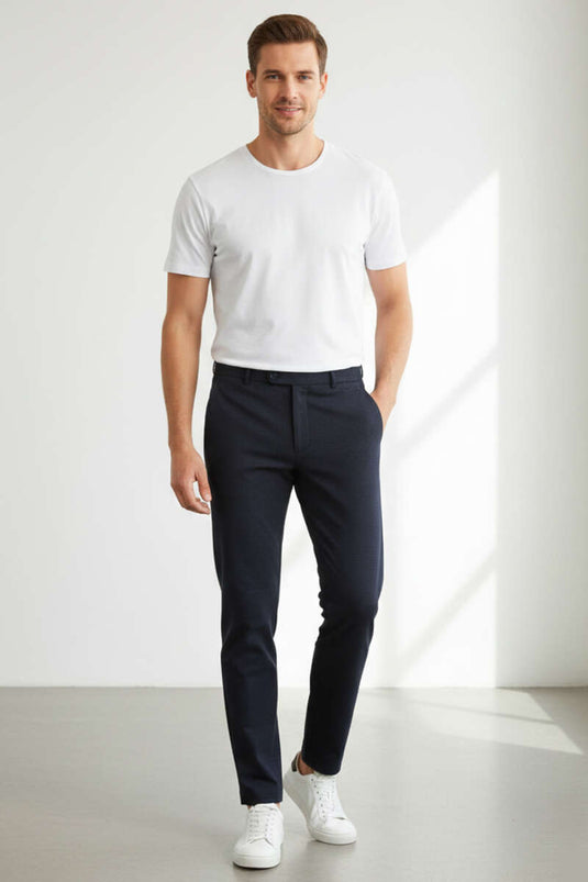 Italian Slim Men's Trousers Navy Blue