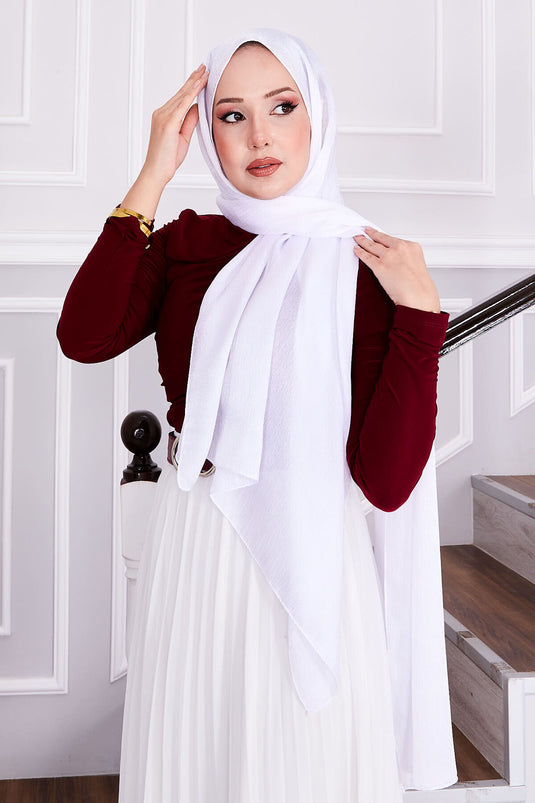 شال جاكار أبيض منقوش بزجاج مكسور