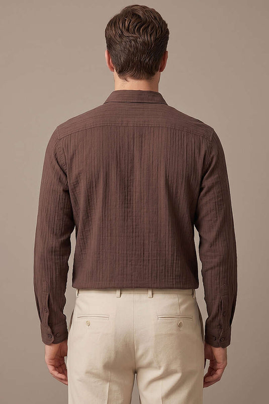 Chemise homme à manches longues avec détails rayés Jakar, couleur café
