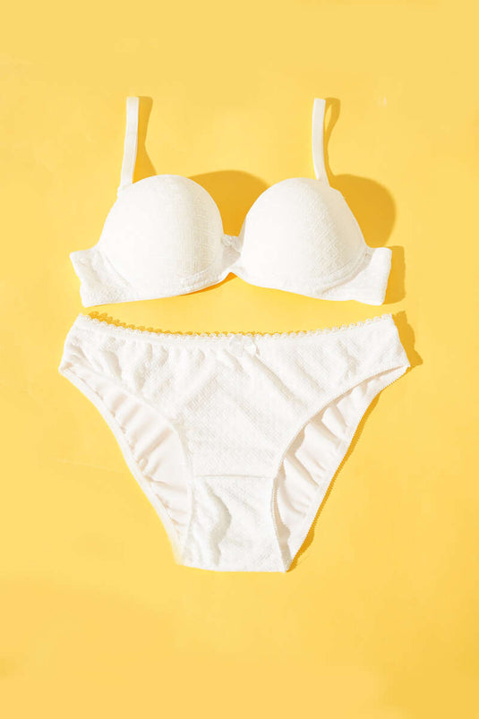 Jacquard Patterned Padded Bra Set Ecru